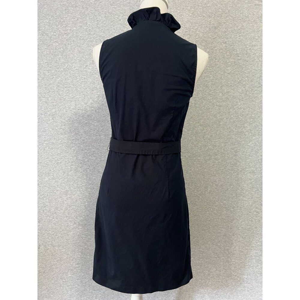 J.McLaughlin Sleeveless Ruffle Neck Dress Womens 4 Dark Navy Side Zip Belt - Picture 5 of 12